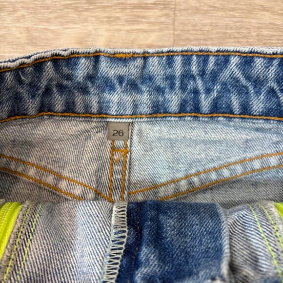 Carmar Blue Denim Neon Zipper Mini skirt sz 26 - Picture 4 of 7